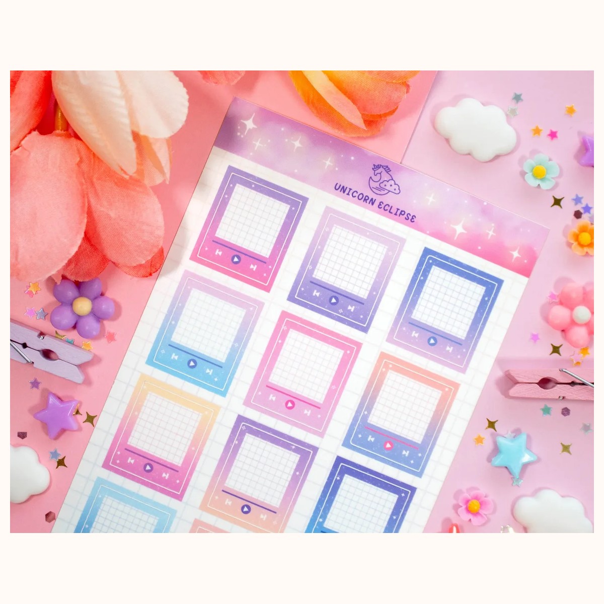 Music Player Gradient Sticker Sheet | Cute Stickers, Planner Stickers view 3