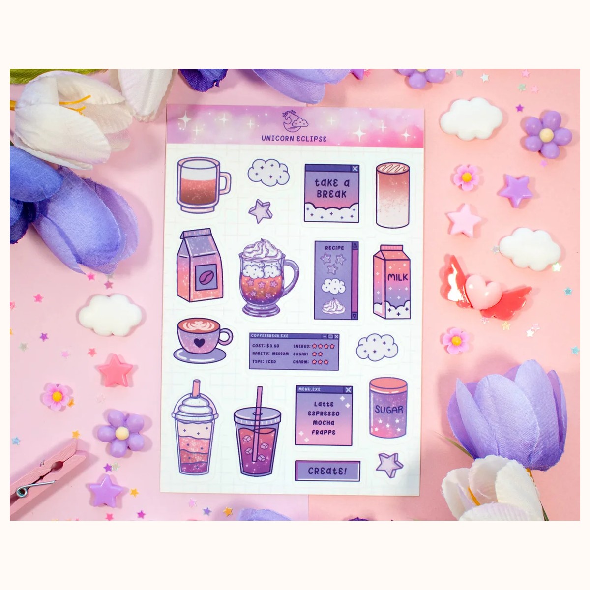 Coffee Shop Aesthetic Cute Sticker Sheet by Farouk Book Store