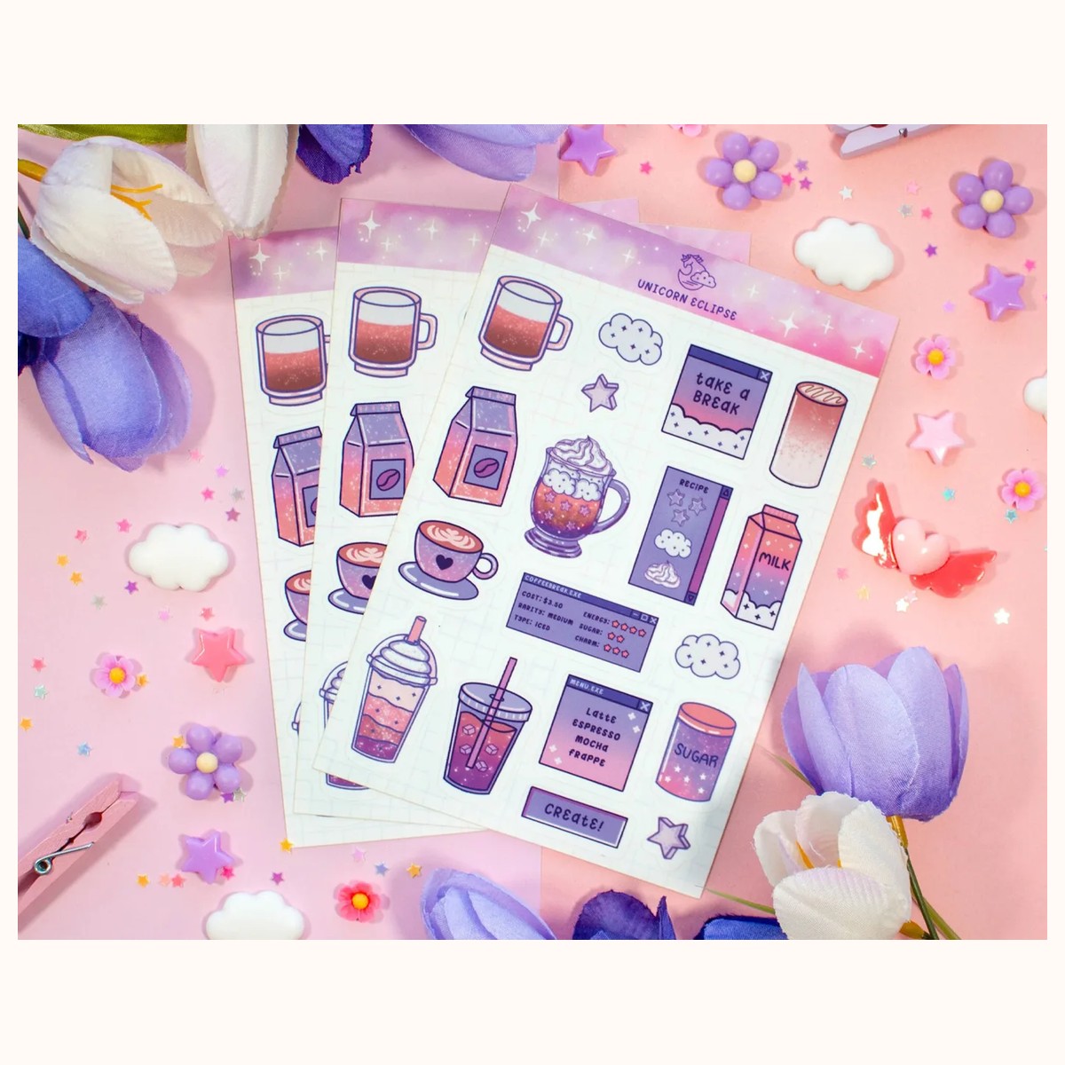 Coffee Shop Aesthetic Cute Sticker Sheet view 3
