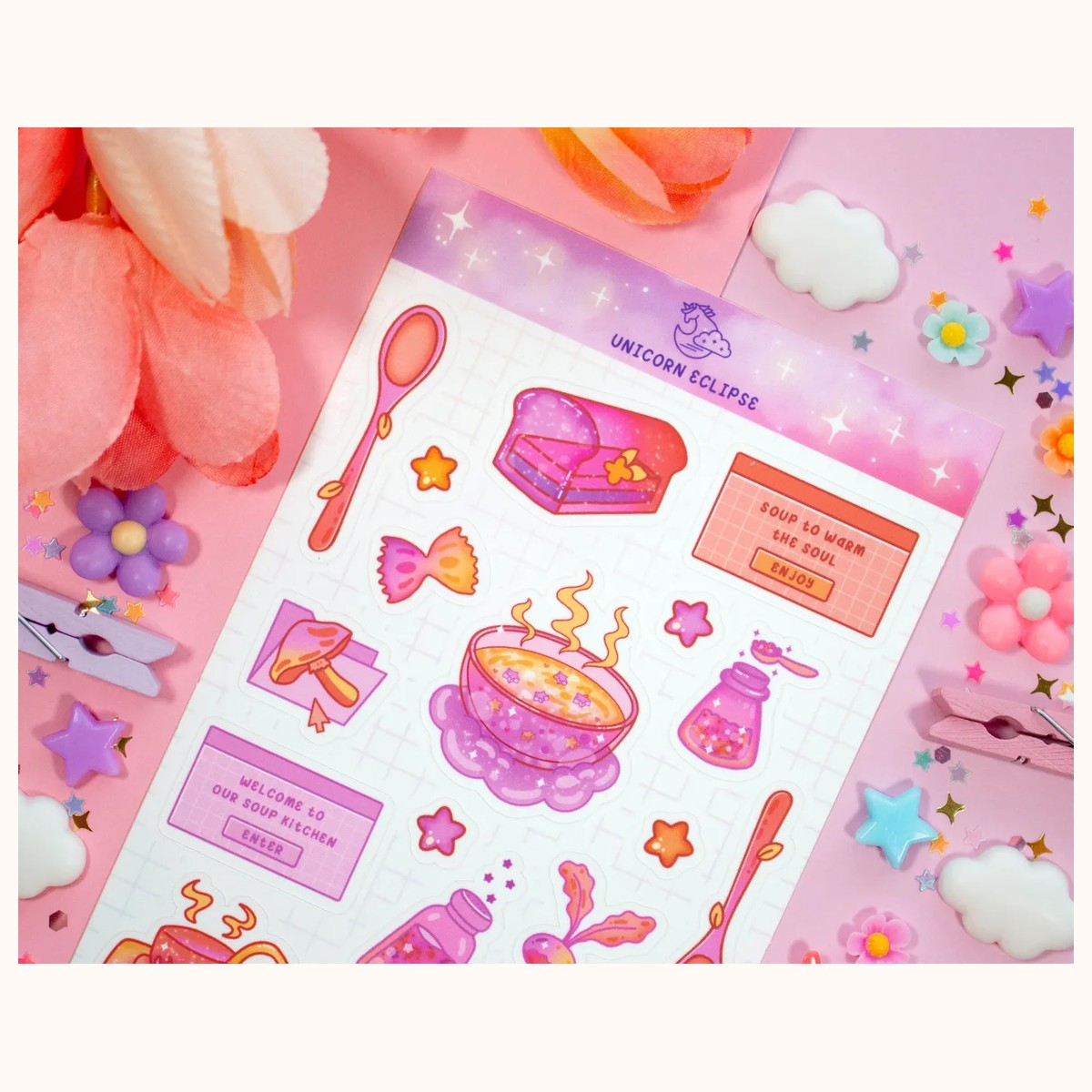Soup Cafe Aesthetic Cute Sticker Sheet view 2