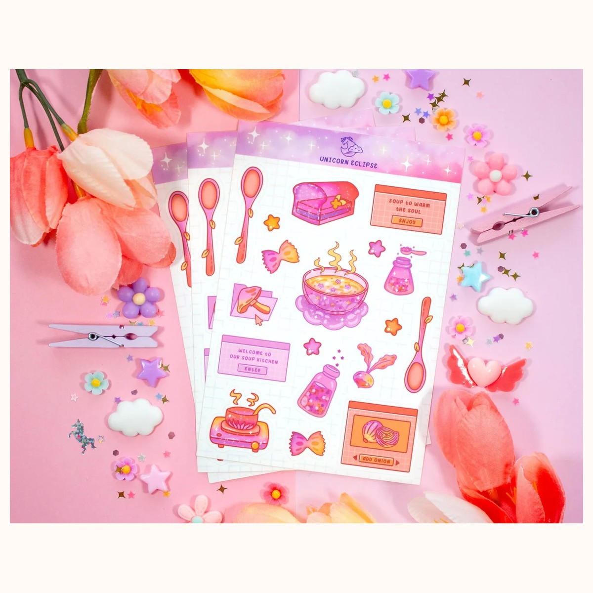 Soup Cafe Aesthetic Cute Sticker Sheet view 3