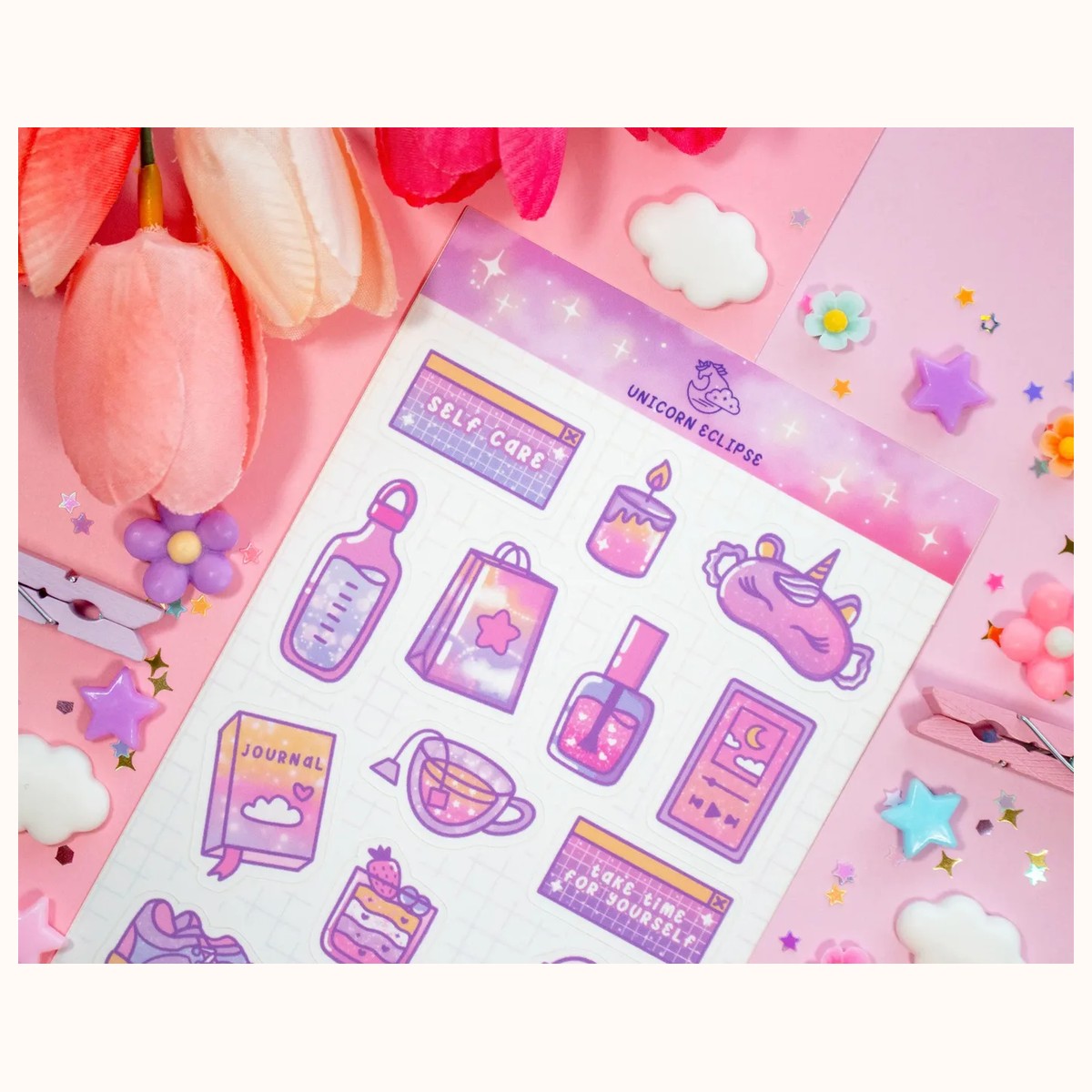 Self Care Aesthetic Cute Sticker Sheet view 3