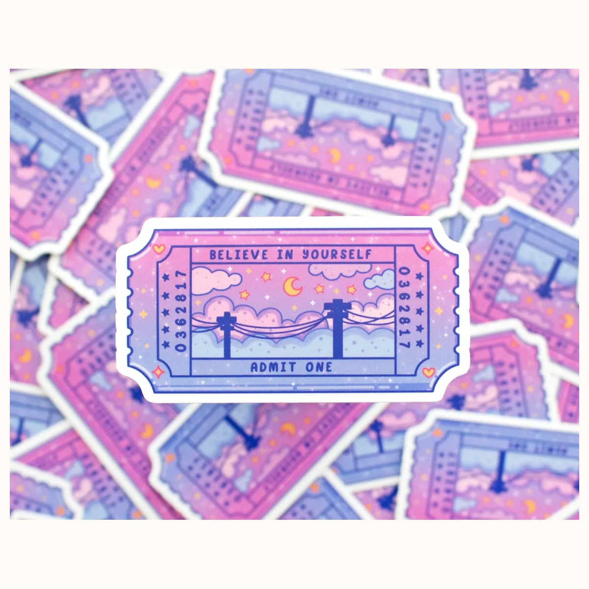 Ticket Cute Aesthetic Vinyl Sticker | Valentines Day Stickers, Kawaii Stickers, Planner view 2