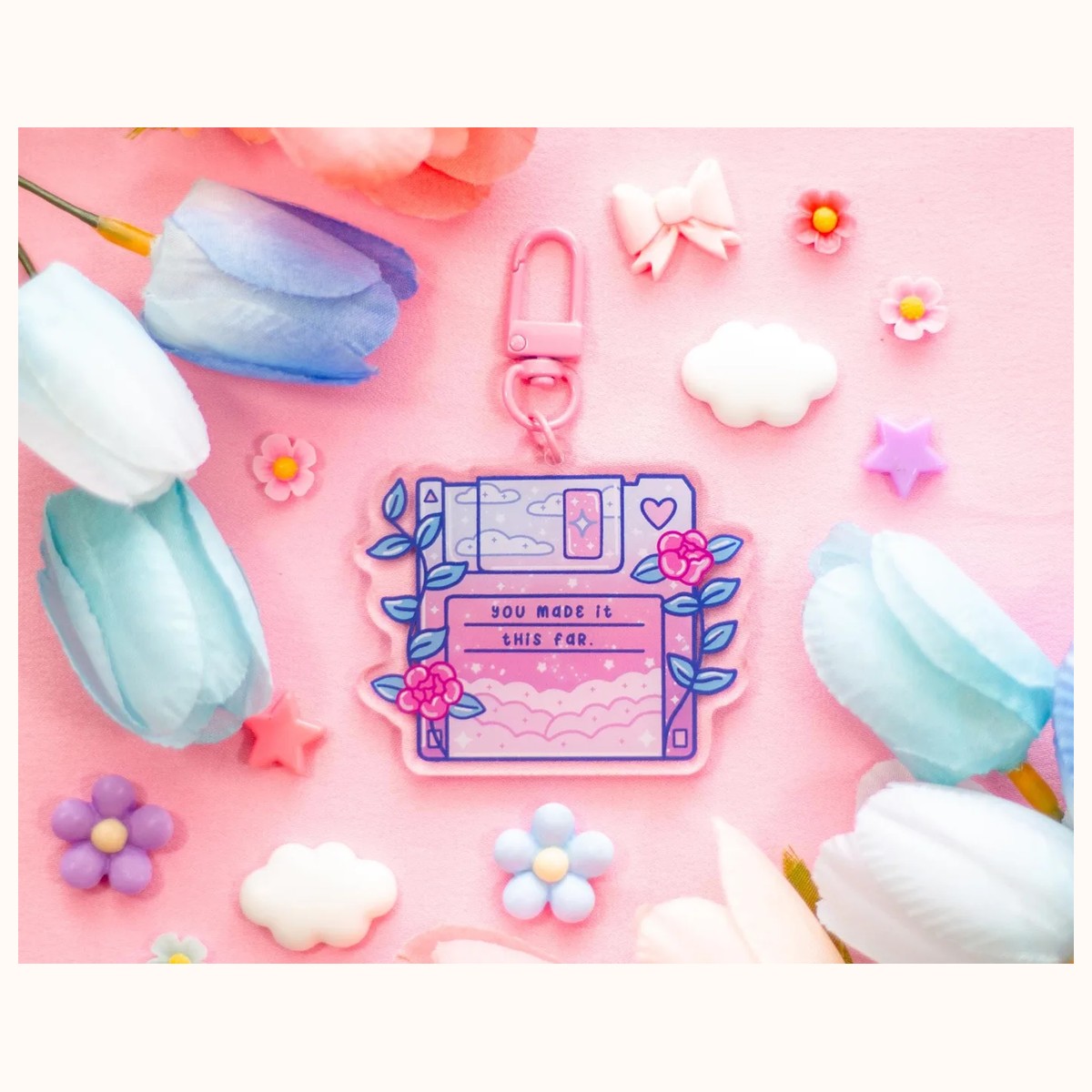 Floppy Disk Aesthetic Cute Acrylic Charm Keychain by Farouk Book Store