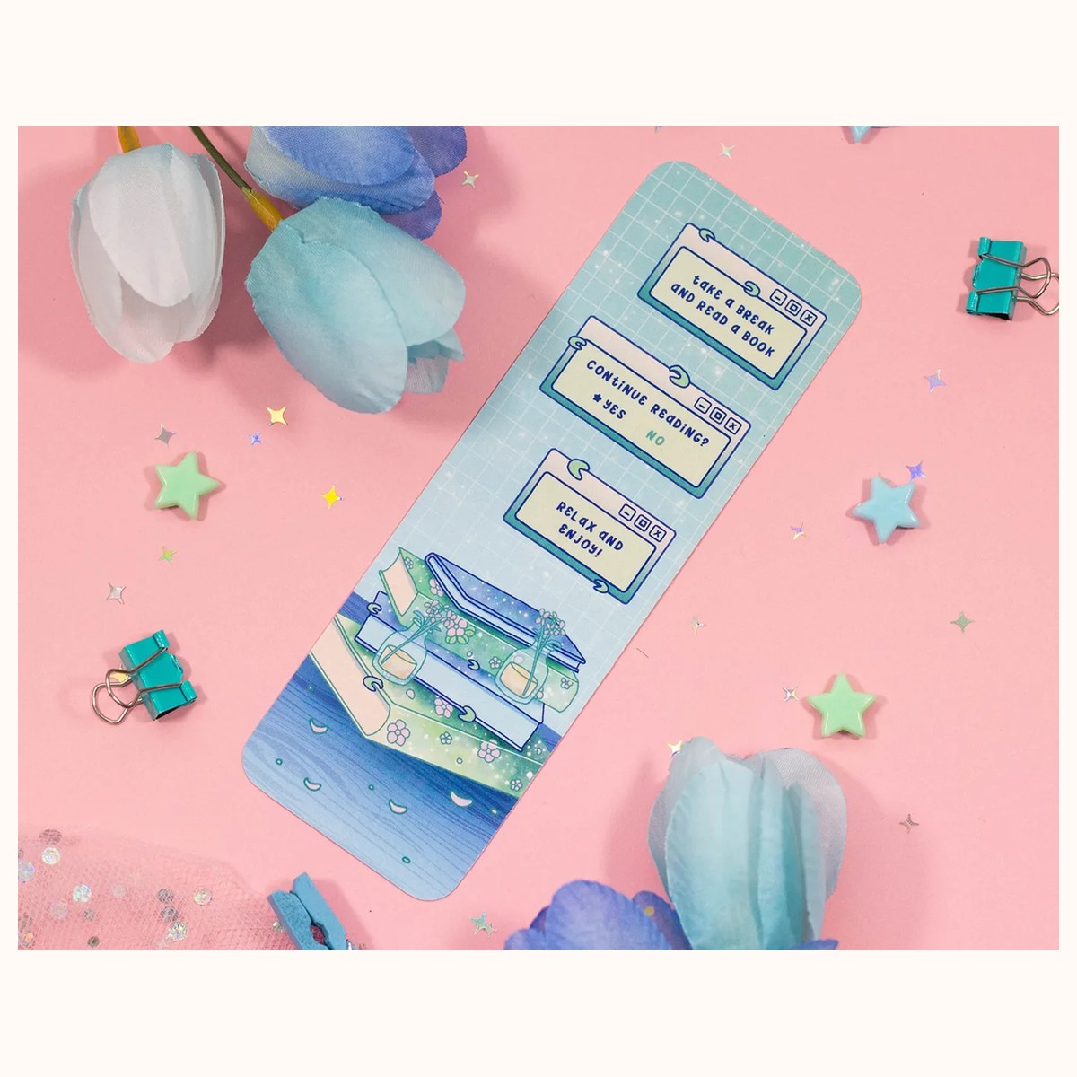 Stacked Books Cute Aesthetic Bookmark by Farouk Book Store