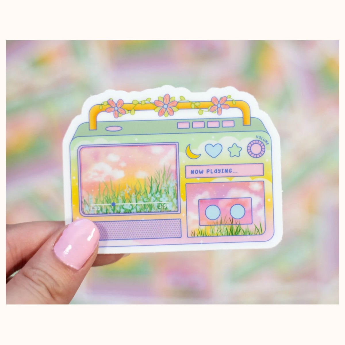 Boombox Cute Vinyl Waterproof Sticker | Kawaii Aesthetic Floral Summer by Farouk Book Store