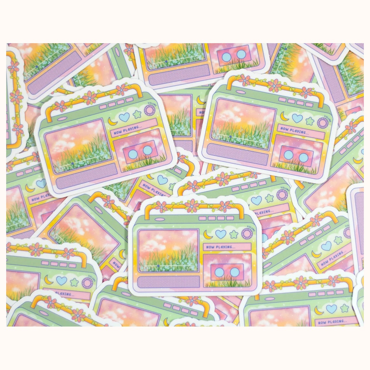 Boombox Cute Vinyl Waterproof Sticker | Kawaii Aesthetic Floral Summer view 3