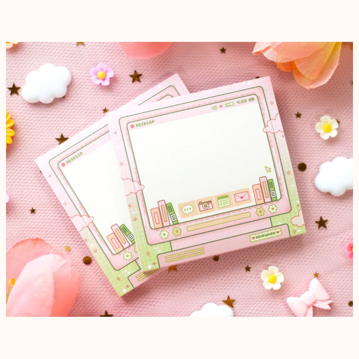 Bookworm Aesthetic Cute Sticky Note Memo Pad view 3