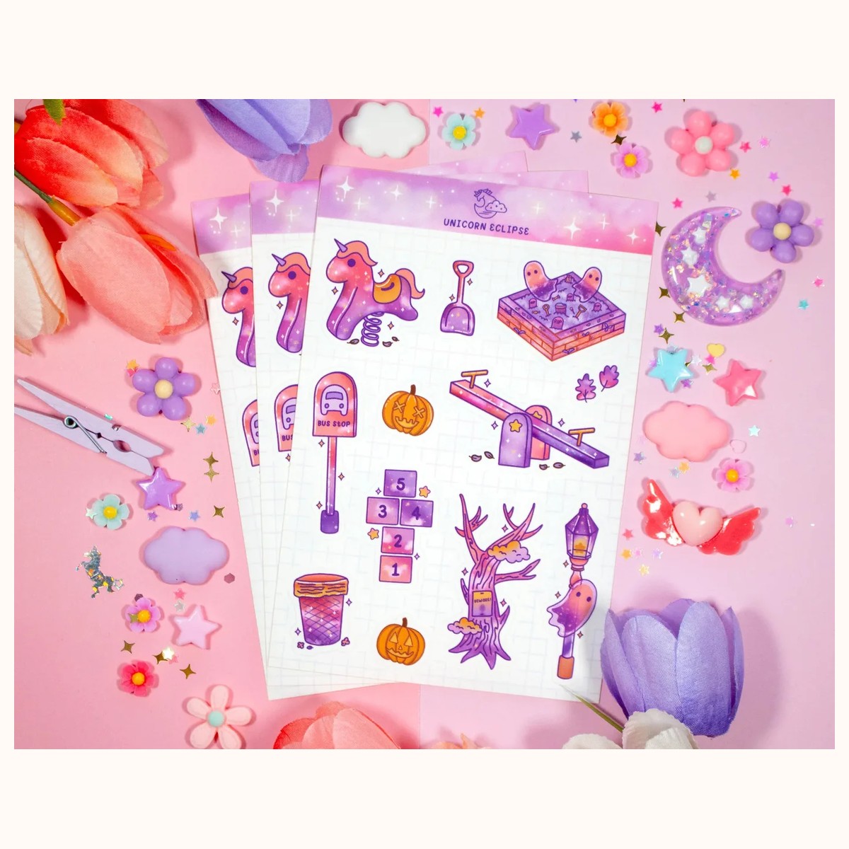 Phantom Park Halloween Aesthetic Spooky Cute Journal Planner Sticker Sheet view 3