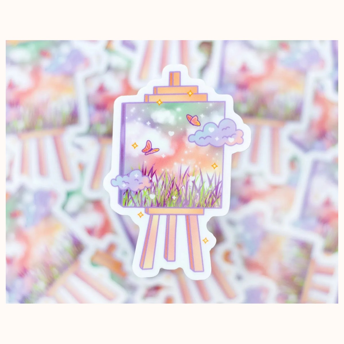 Painting Canvas Easel Vinyl Waterproof Sticker | Kawaii Aesthetic view 2