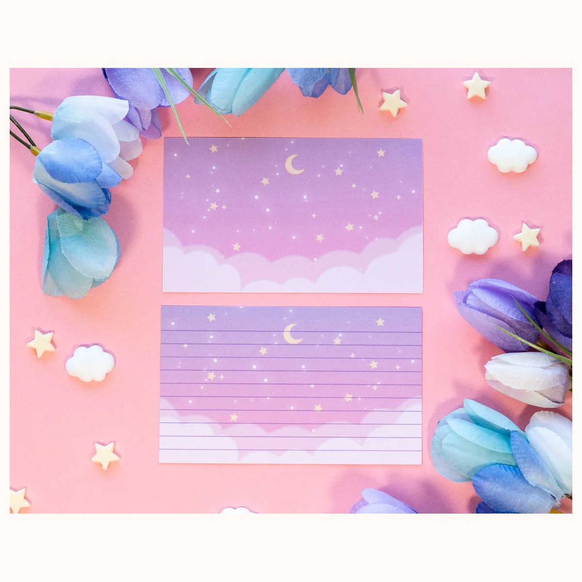 Starry Clouds Note Cards | Kawaii Aesthetic Stationery Index Note Cards by Farouk Book Store