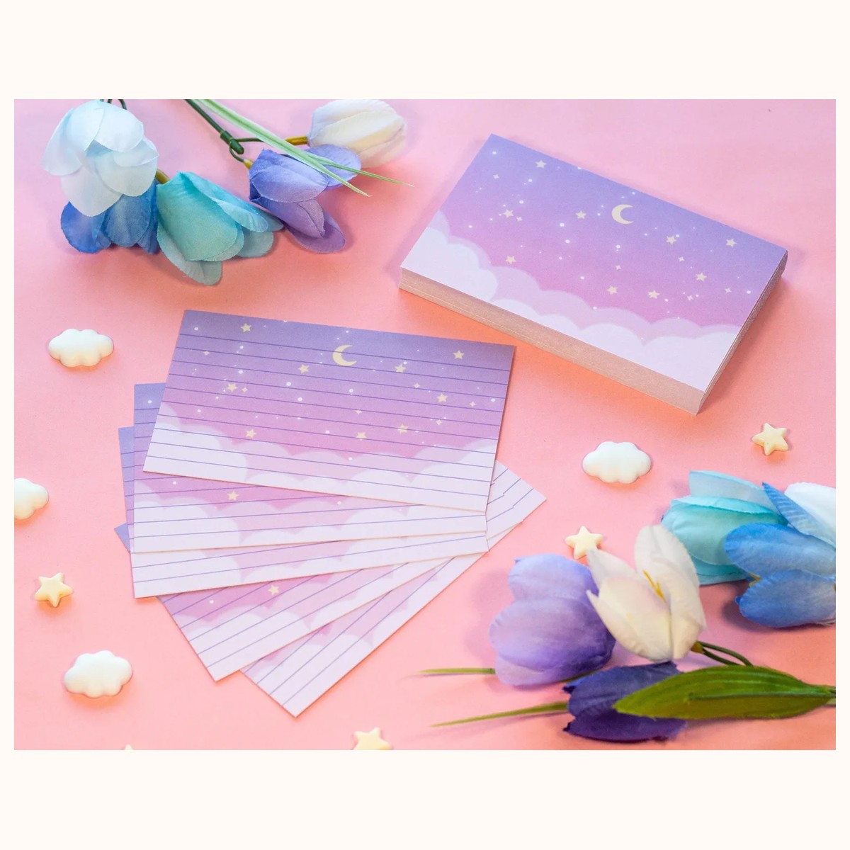 Starry Clouds Note Cards | Kawaii Aesthetic Stationery Index Note Cards view 2