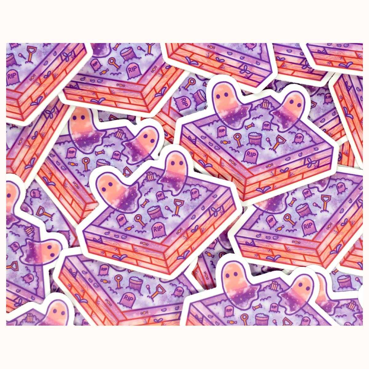 Spooky Sandbox Halloween Cute Kawaii Vinyl Sticker - Waterproof, Matte view 3