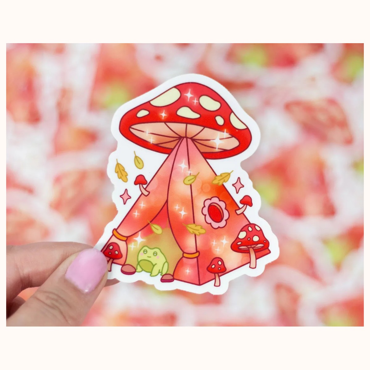Mushroom Tent Vinyl Waterproof Sticker | Cute Kawaii Cottagecore Frog Laptop Decal, stickers from Farouk Book Store