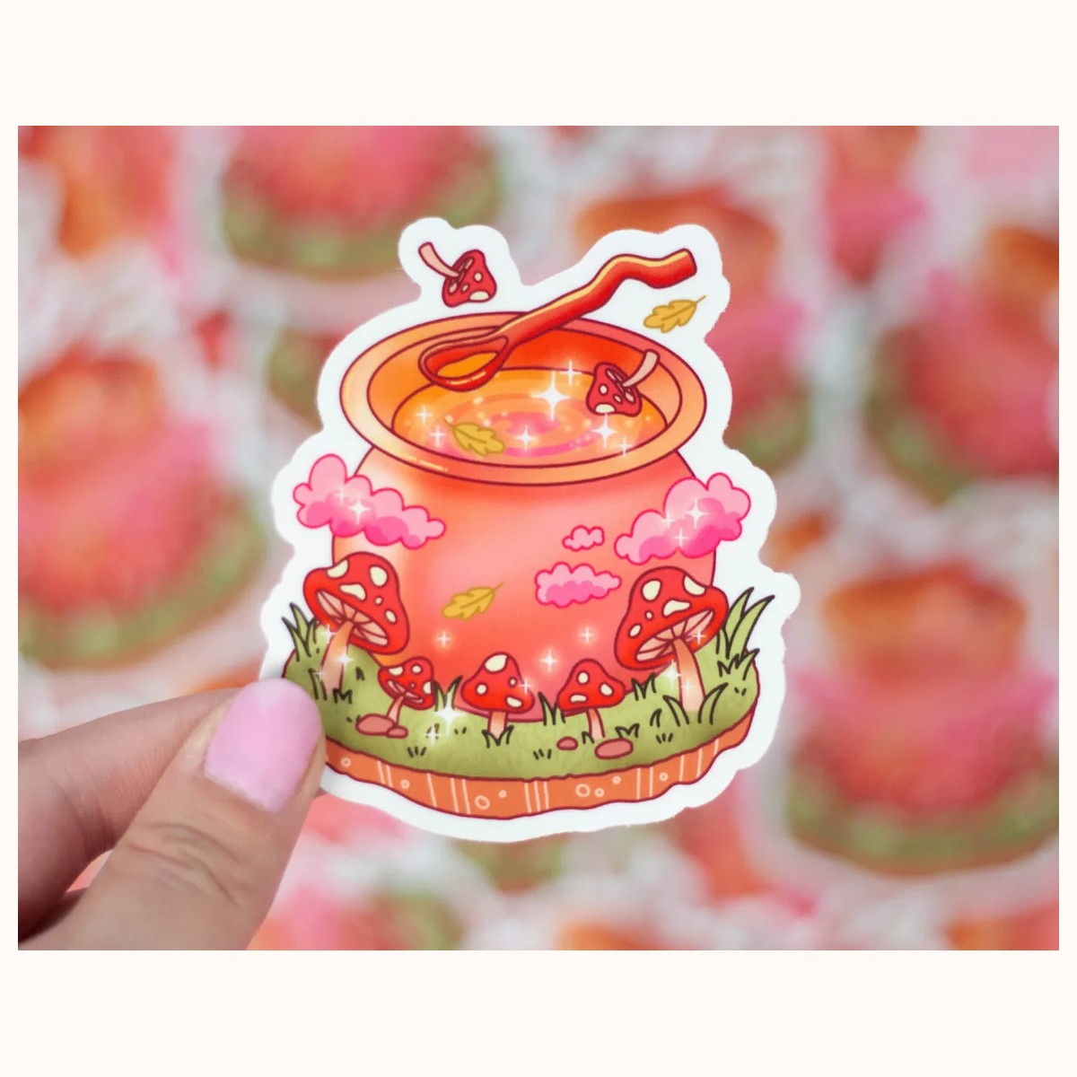 Mushroom Cauldron Vinyl Waterproof Sticker | Cute Kawaii Cottagecore Autumn Fall Witch Laptop Decal, stickers from Farouk Book Store