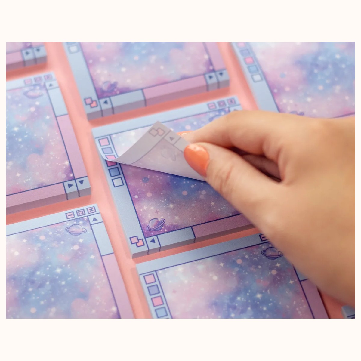 Blue Galaxy Window Sticky Note | Cute Kawaii Dreamy Space Aesthetic Stationery Memo Pad view 2
