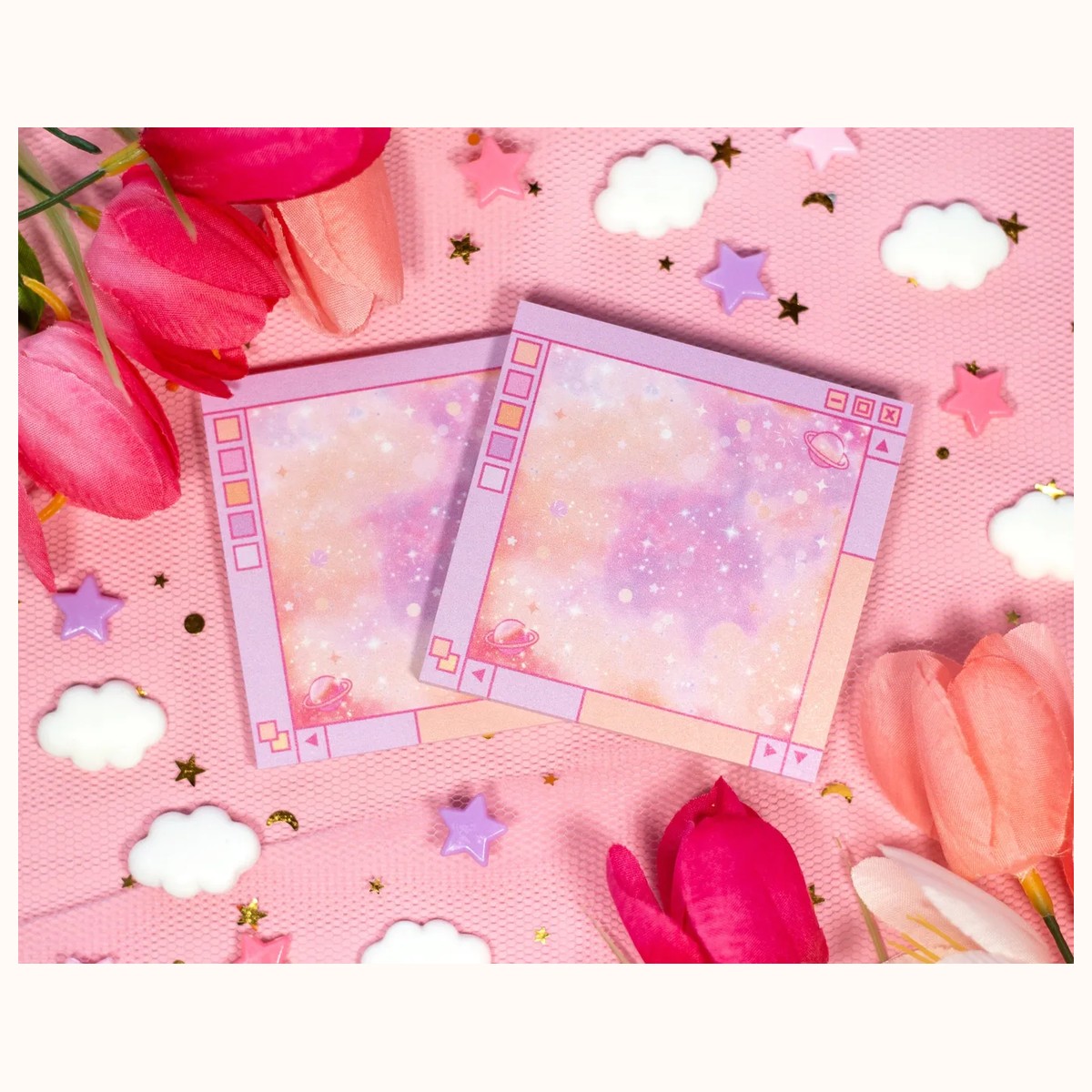 Pink Galaxy Window Sticky Note | Cute Kawaii Dreamy Space Aesthetic Stationery Memo Pad by Farouk Book Store