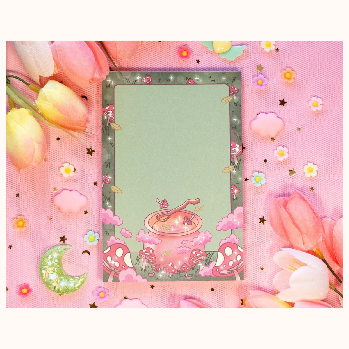 Mushroom Cottagecore Notepad | Cute Dreamy Kawaii Aesthetic Stationery Memo Pad by Farouk Book Store
