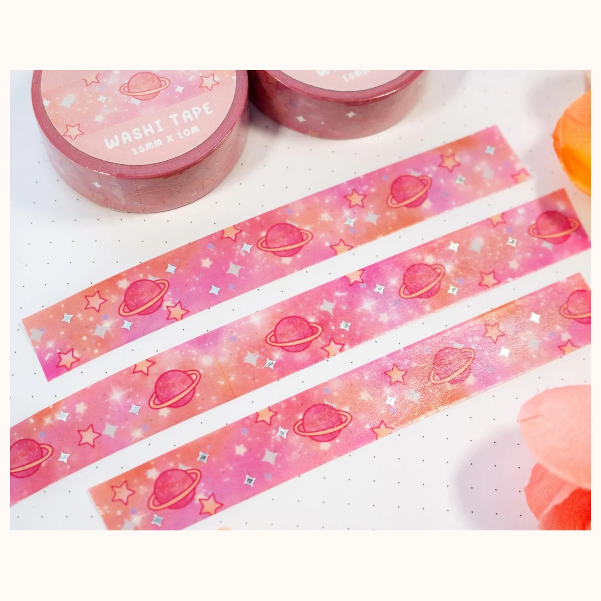 Pink Galaxy Silver Foil Washi Tape | Aesthetic Kawaii Cute Stationery view 2