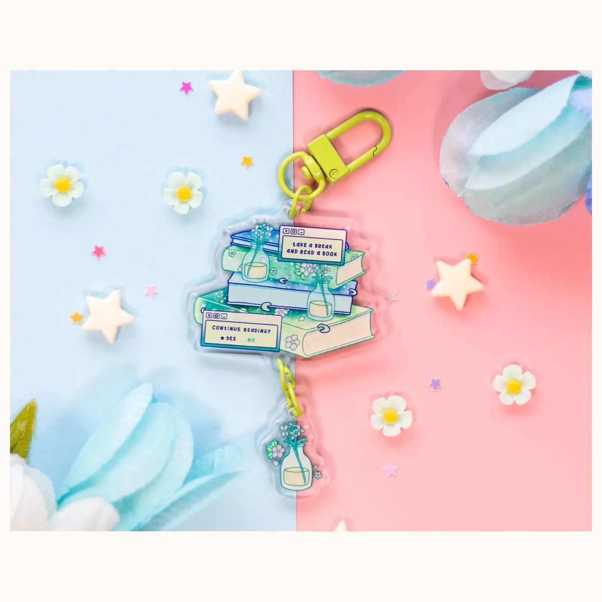 Stacked Books Linked Keychain | Aesthetic Cute Acrylic Charm by Farouk Book Store