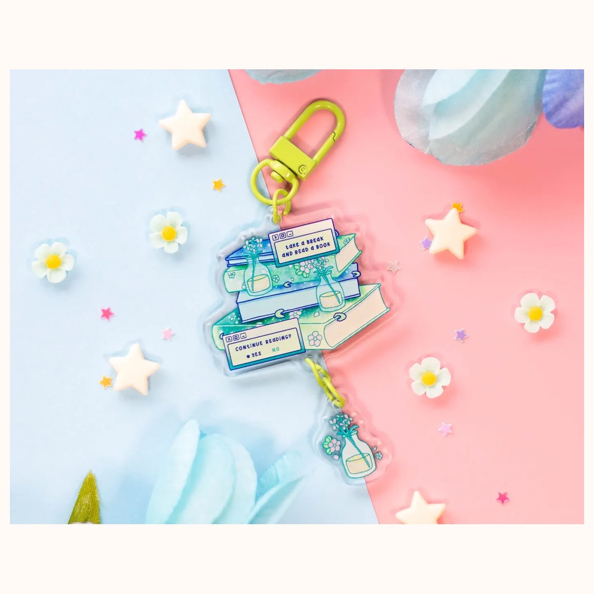 Stacked Books Linked Keychain | Aesthetic Cute Acrylic Charm view 3