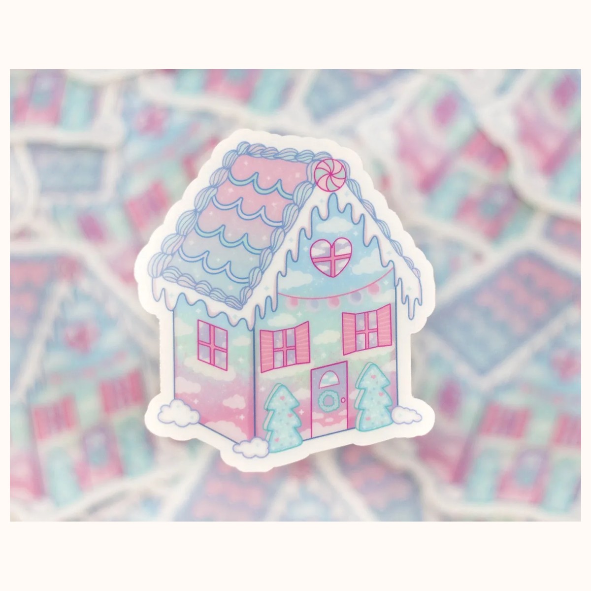 Gingerbread House CLEAR Sticker | Christmas Holiday Cute Aesthetic Waterproof Vinyl view 3
