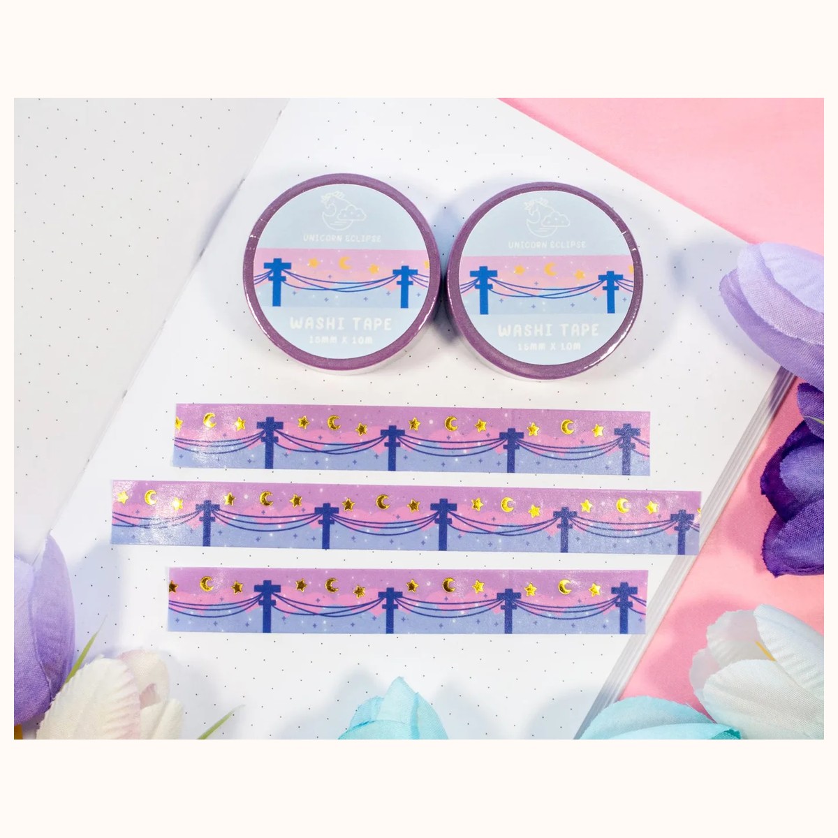 Powerlines Gold Foil Washi Tape | Aesthetic Kawaii Cute Stationery by Farouk Book Store