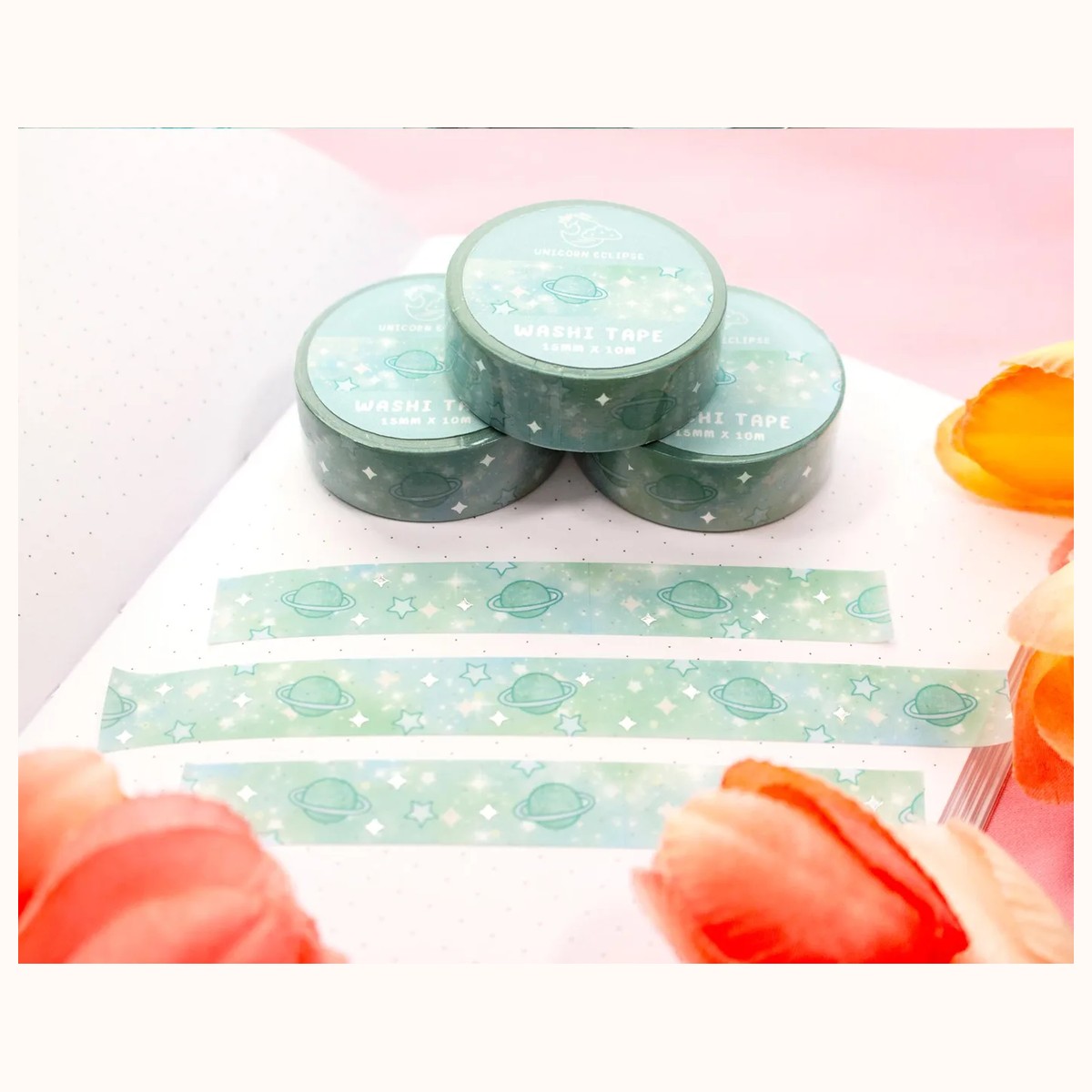 Green Galaxy Washi Tape | Aesthetic Kawaii Cute Stationery view 3