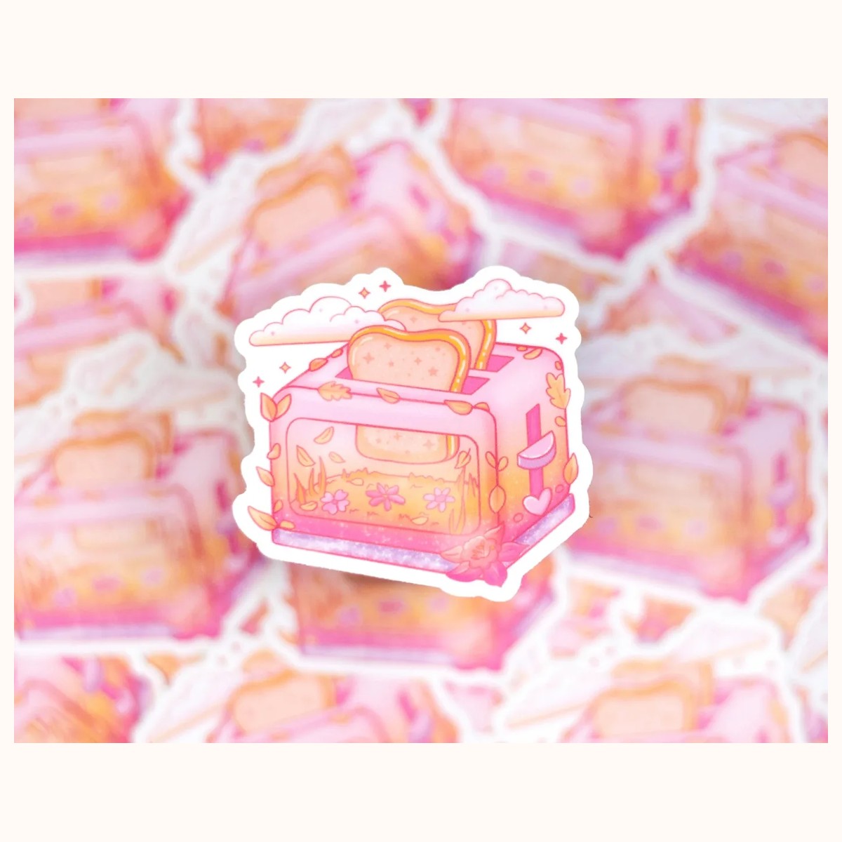 Cute Toaster Vinyl Waterproof Sticker | Cute Kawaii Aesthetic Laptop Decal view 2