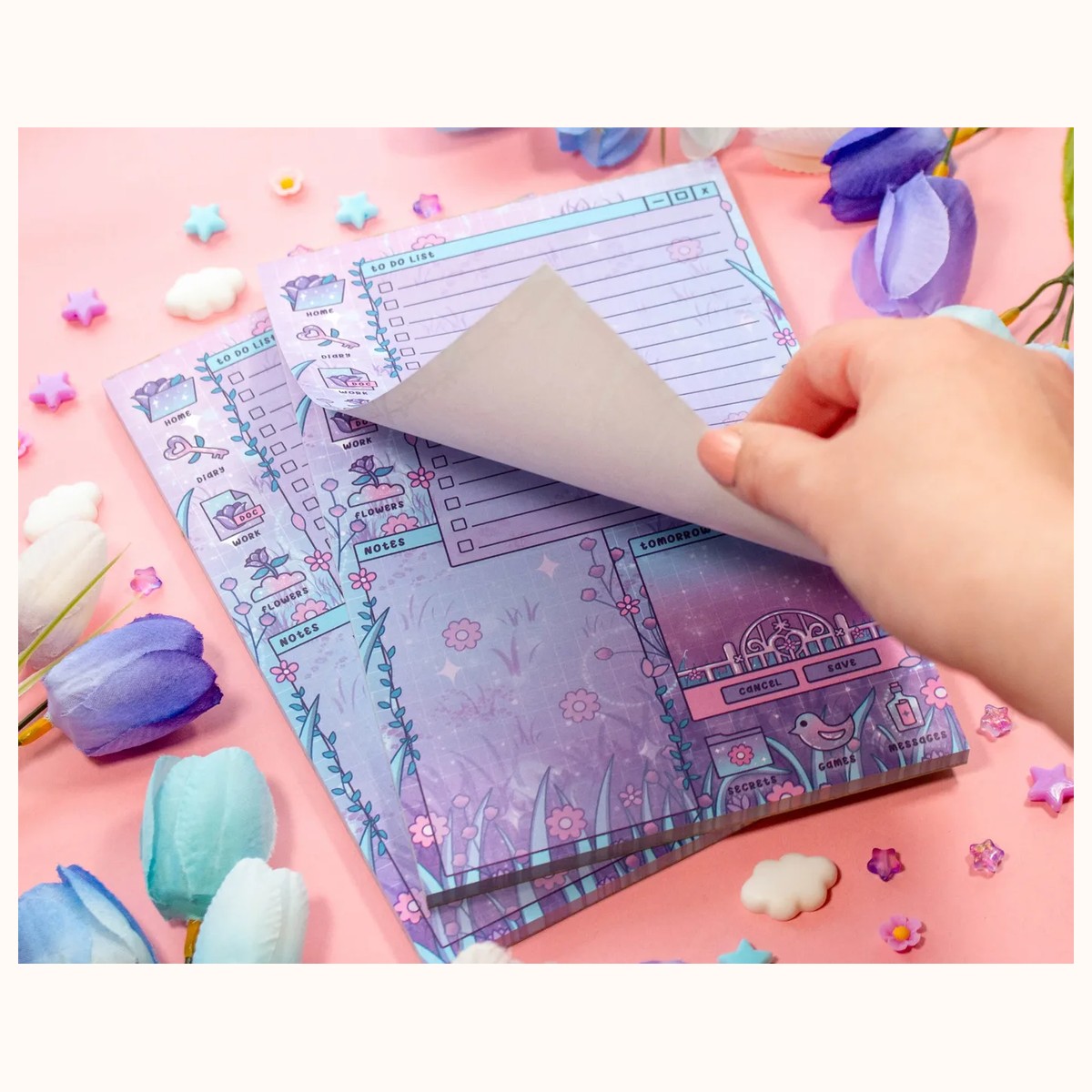 Secret Garden Daily Planner Pad | Dreamy Floral Cute Kawaii Art Aesthetic Stationery Note Pad view 2