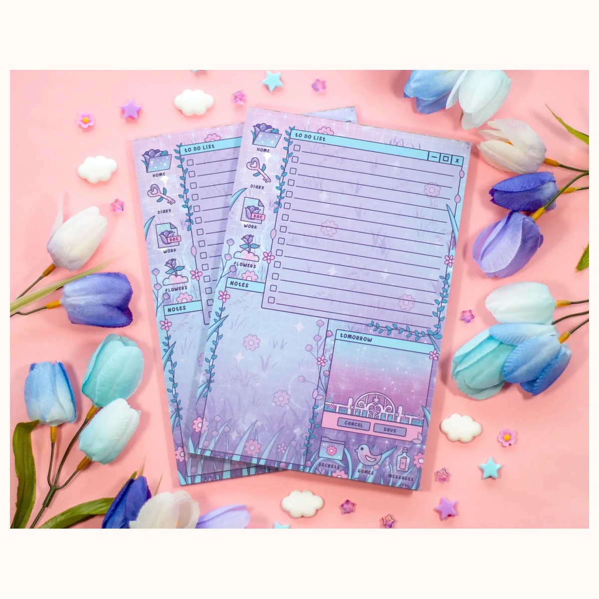 Secret Garden Daily Planner Pad | Dreamy Floral Cute Kawaii Art Aesthetic Stationery Note Pad view 3