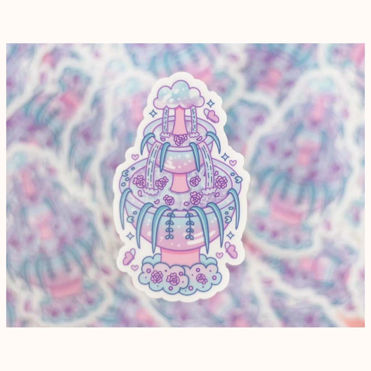 Secret Garden Water Fountain Vinyl Sticker | Cute Aesthetic Waterproof Durable Laptop Sticker view 3
