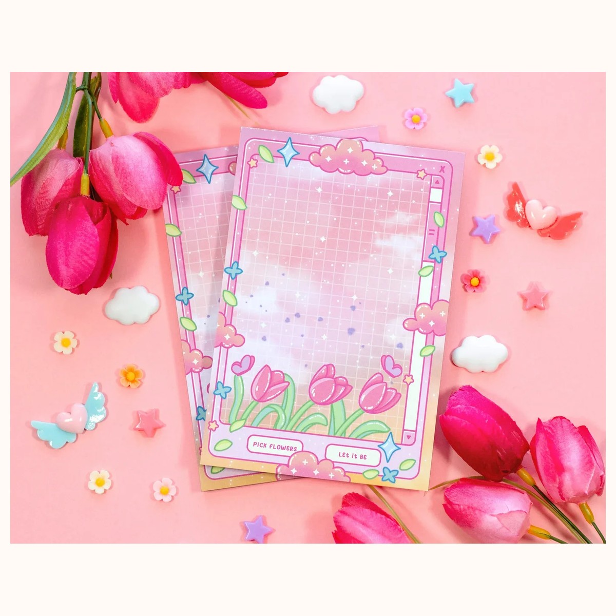 Tulip Dreams Popup Window Notepad | Cute Dreamy Kawaii Aesthetic Stationery Memo Pad view 3