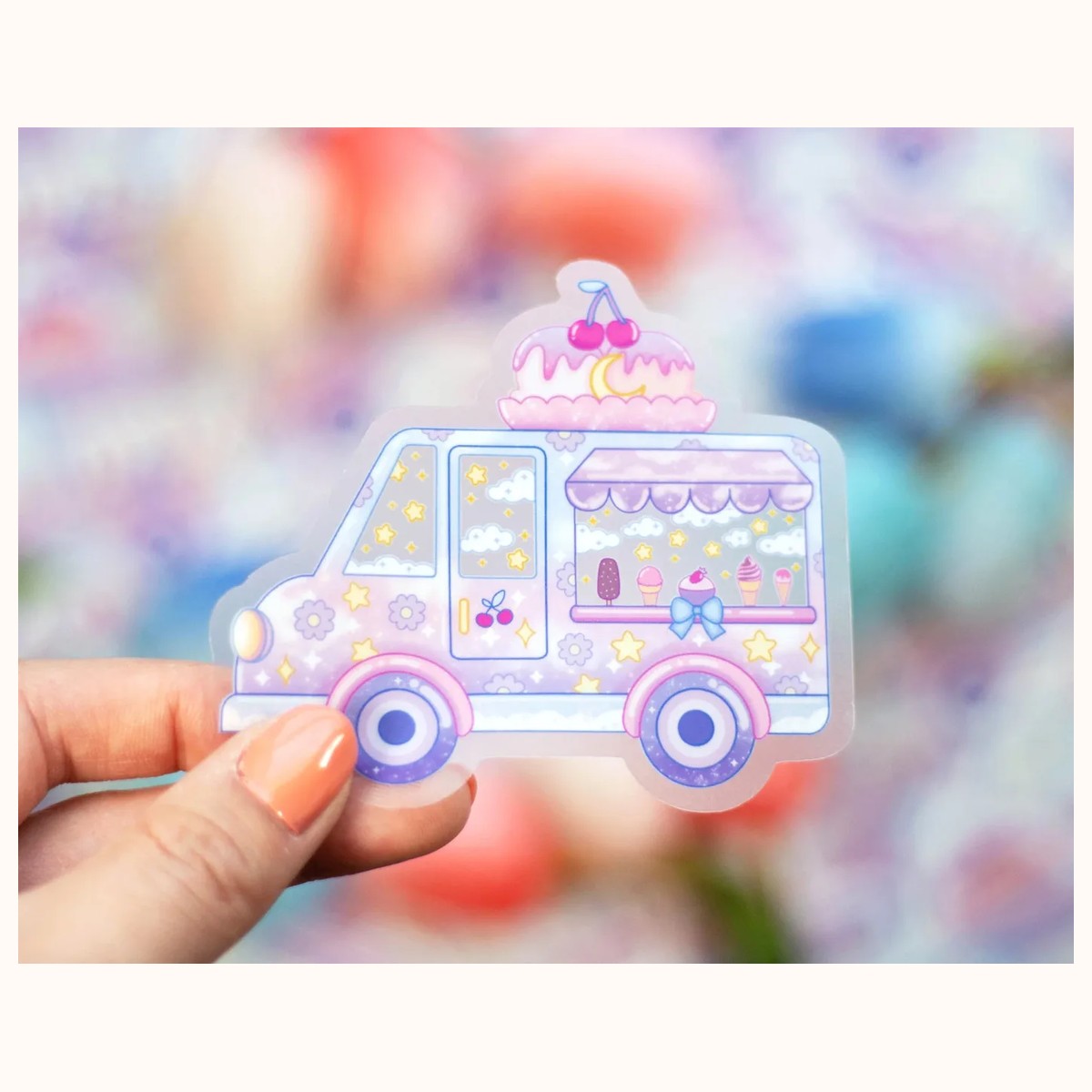 Ice Cream Truck CLEAR Sticker | Cute Aesthetic Waterproof Durable Laptop Sticker, stickers from Farouk Book Store