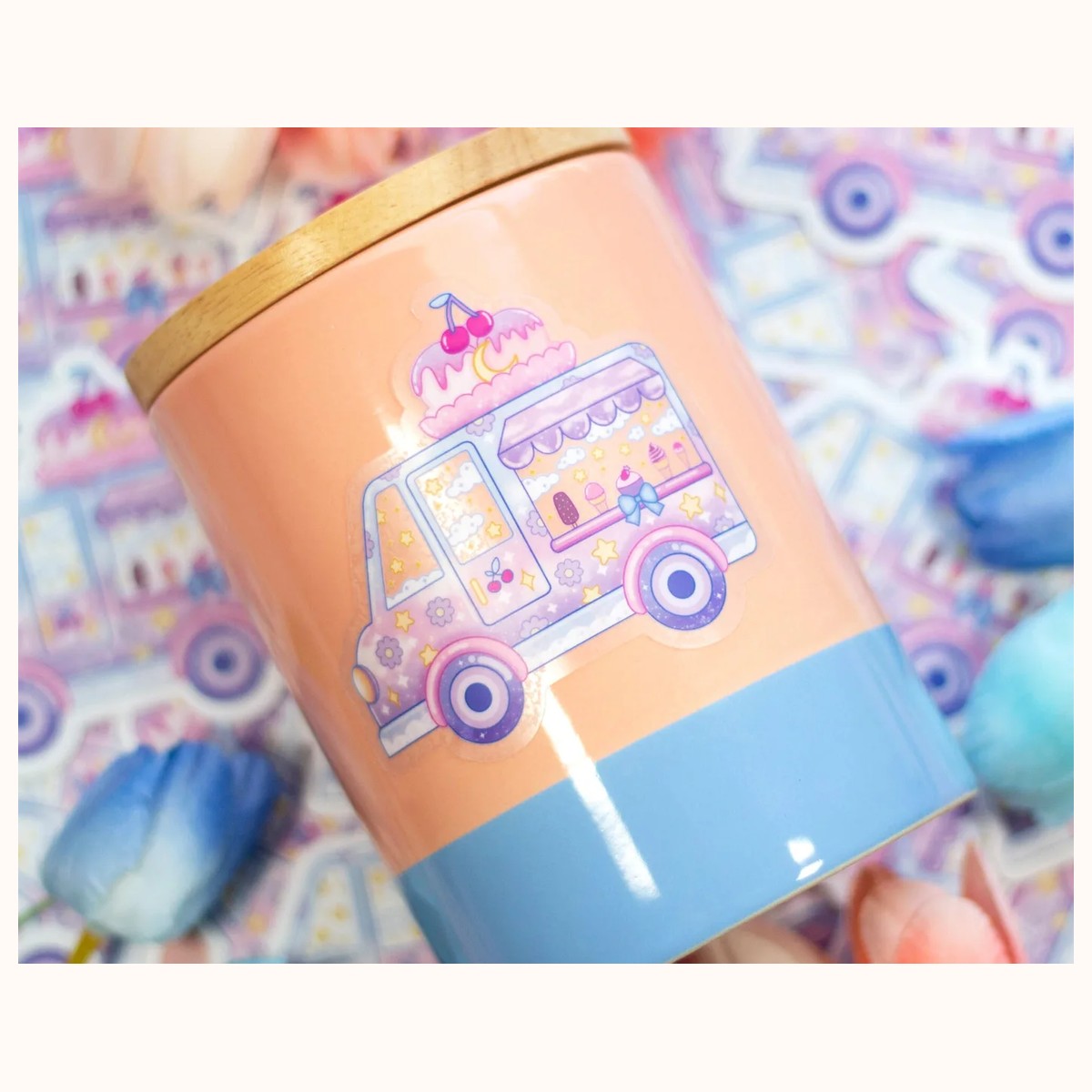 Ice Cream Truck CLEAR Sticker | Cute Aesthetic Waterproof Durable Laptop Sticker view 2