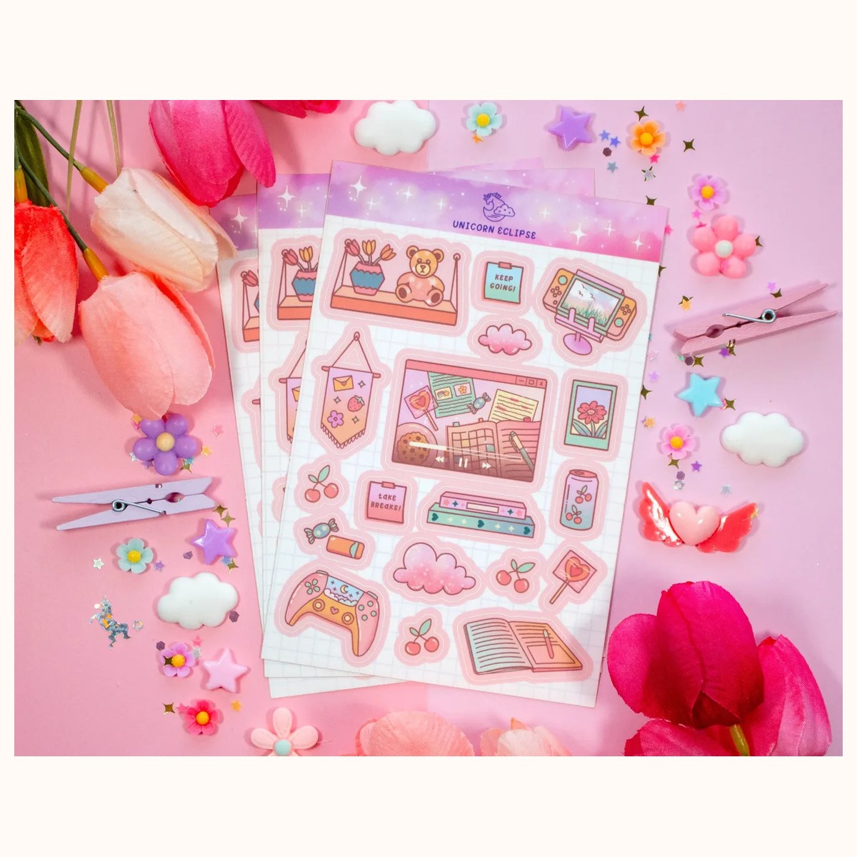 Study Break Aesthetic Sticker Sheet | Planner Stickers, Kawaii Stickers view 2