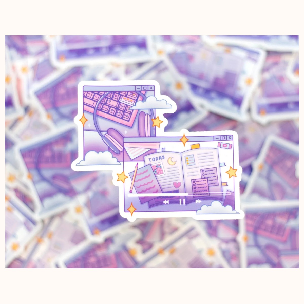 Study Night Vinyl CLEAR Sticker | Cute Aesthetic Waterproof Durable Laptop Sticker view 2