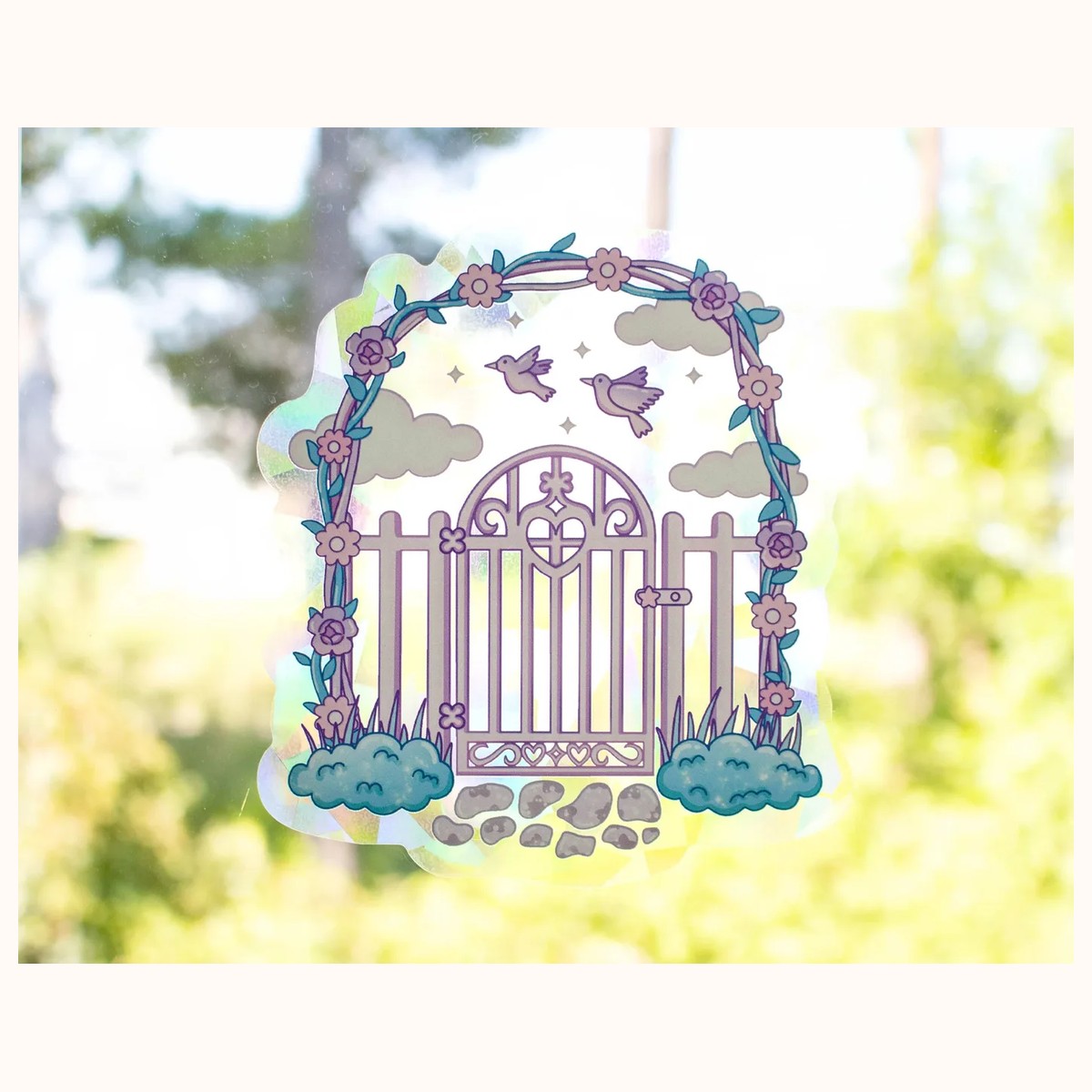 Secret Garden Gate Suncatcher Sticker | Rainbow Maker Window Decal view 3