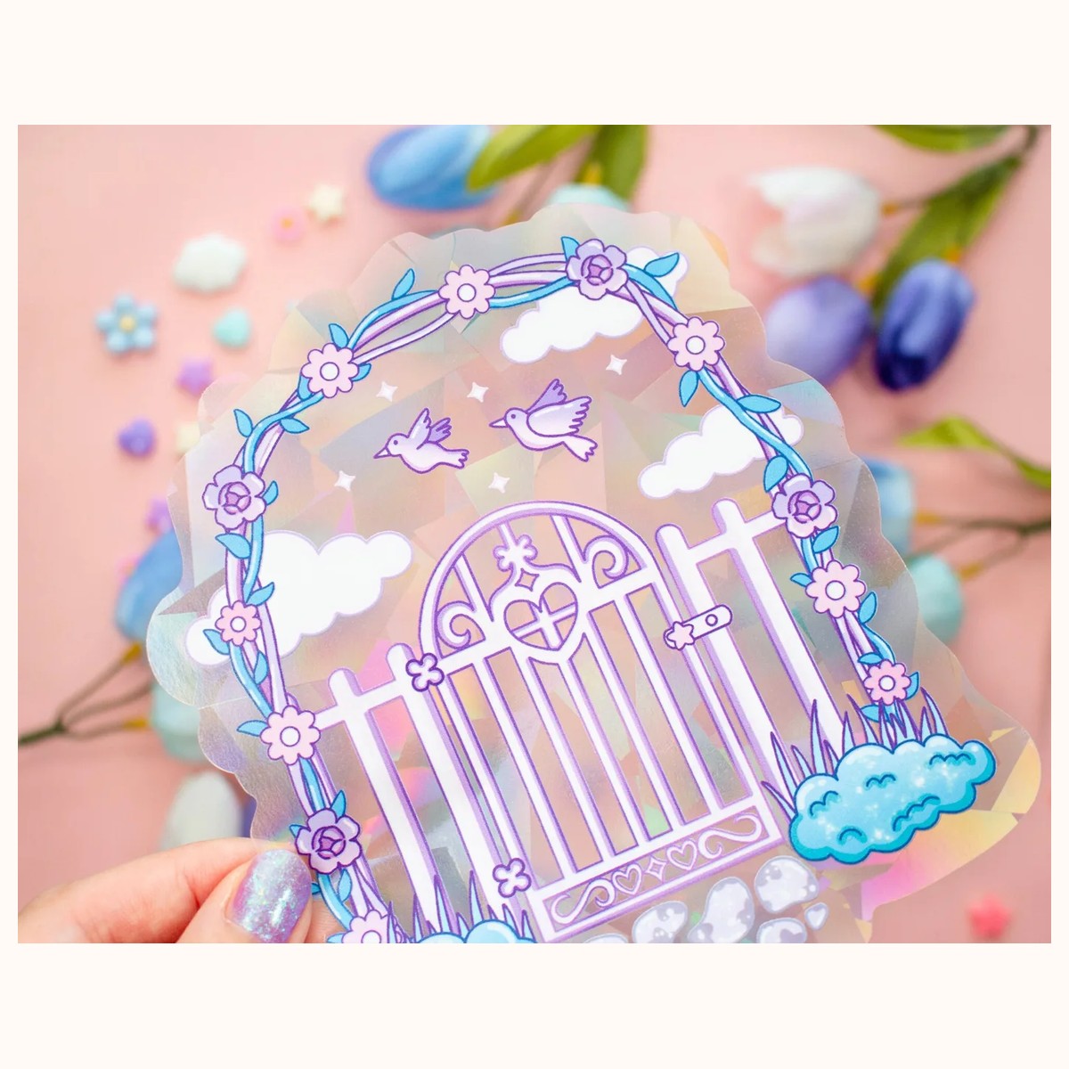 Secret Garden Gate Suncatcher Sticker | Rainbow Maker Window Decal view 4