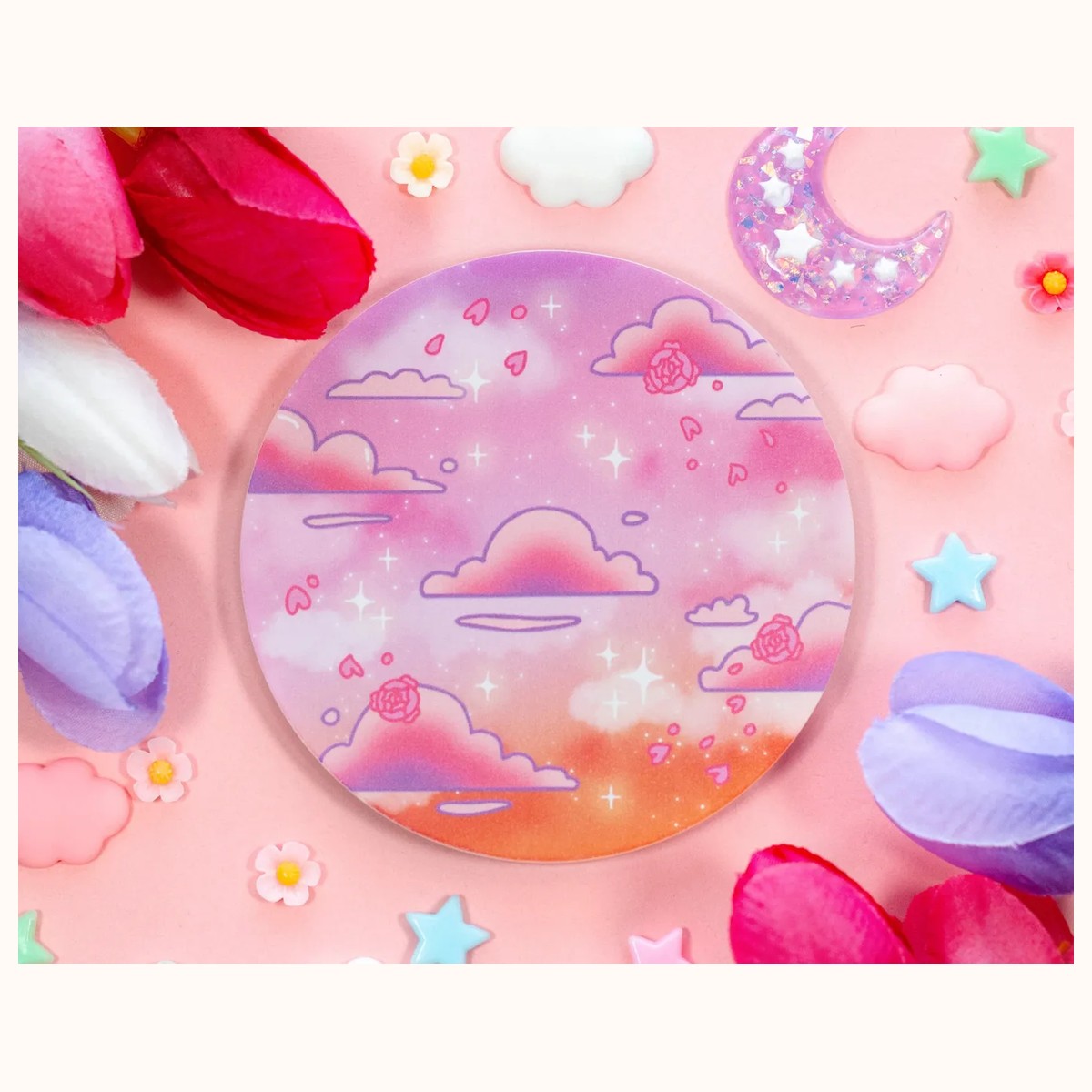 Rosy Sky Acrylic Coaster | Kawaii Drinks Coaster Home Decor Accessories by Farouk Book Store