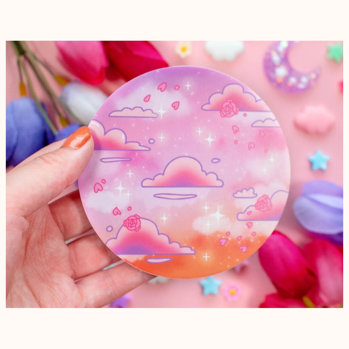 Rosy Sky Acrylic Coaster | Kawaii Drinks Coaster Home Decor Accessories view 4