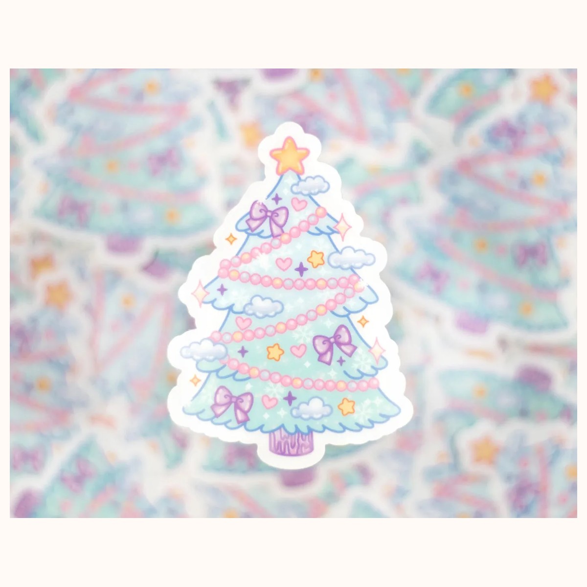 Christmas Tree CLEAR Sticker | Winter Aesthetic Waterproof Durable Laptop Sticker view 2