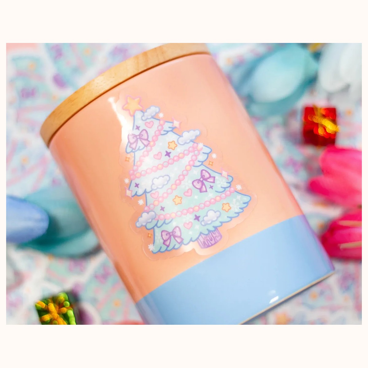 Christmas Tree CLEAR Sticker | Winter Aesthetic Waterproof Durable Laptop Sticker view 3