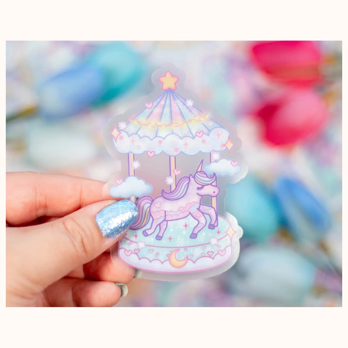 Unicorn Carousel CLEAR Sticker | Christmas Aesthetic Waterproof Durable Laptop Sticker, stickers from Farouk Book Store