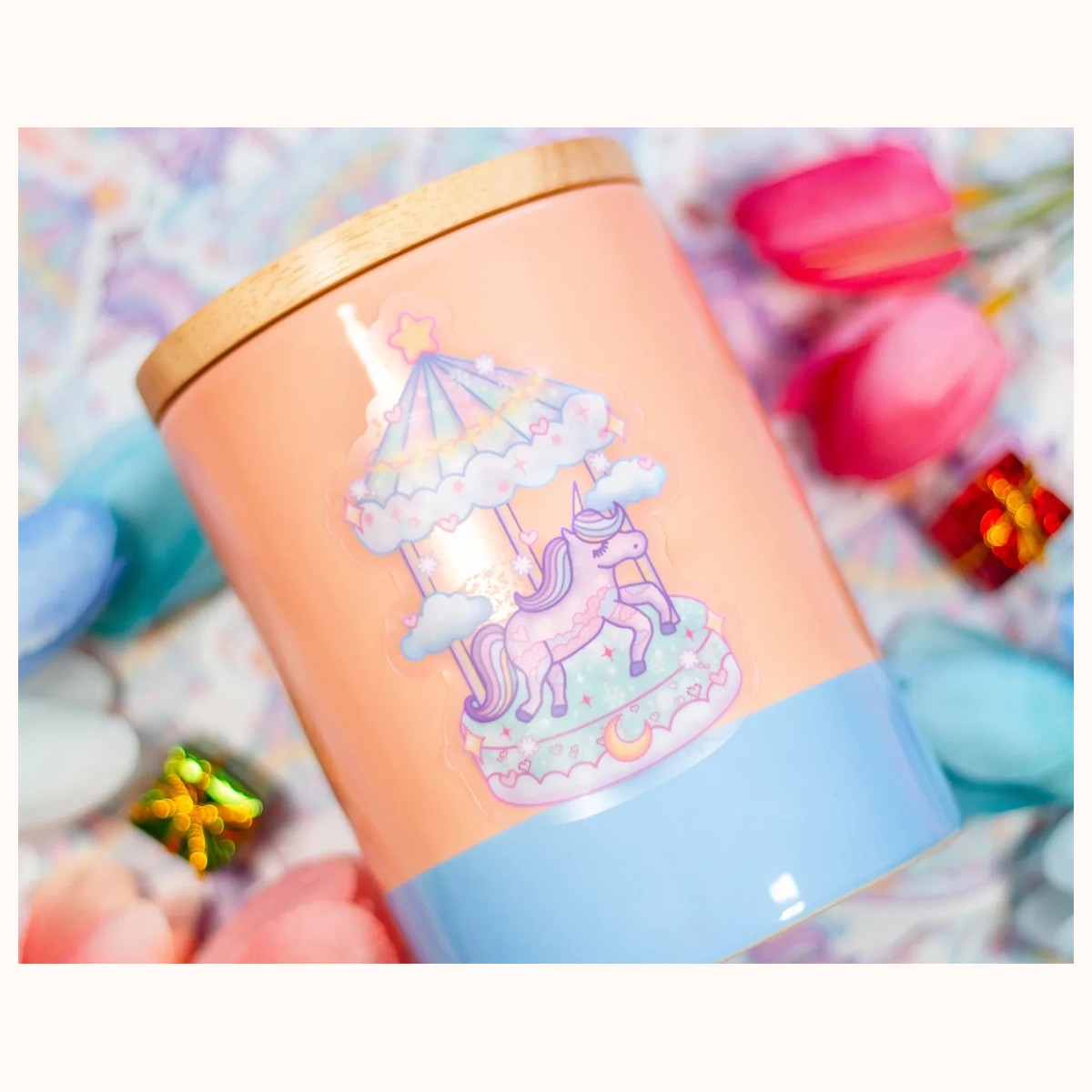 Unicorn Carousel CLEAR Sticker | Christmas Aesthetic Waterproof Durable Laptop Sticker view 2