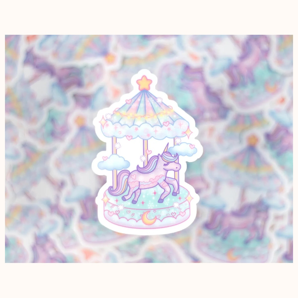 Unicorn Carousel CLEAR Sticker | Christmas Aesthetic Waterproof Durable Laptop Sticker view 3