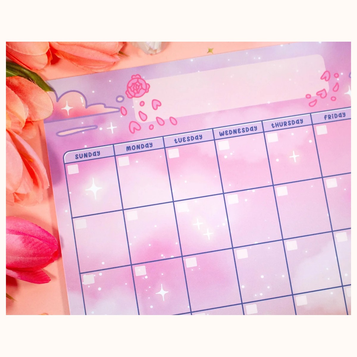 Rose Sky Monthly Planner Pad | 24 Pages Dreamy Cute Aesthetic Stationery Note Pad view 3