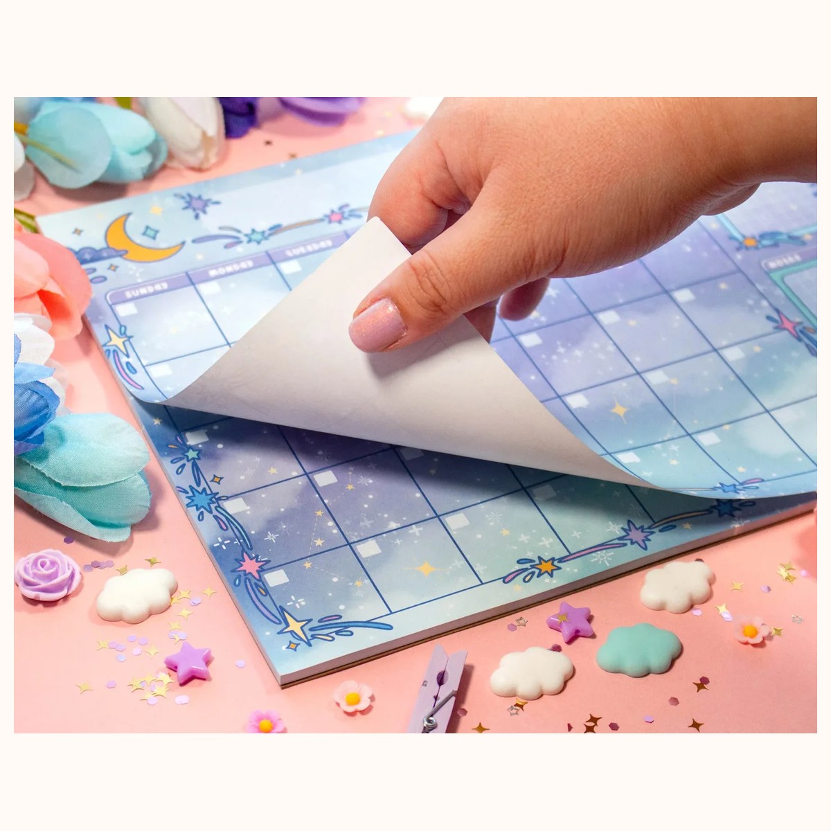 Celestial Galaxy Monthly Planner Pad | 24 Pages Dreamy Cute Aesthetic Stationery Note Pad view 2