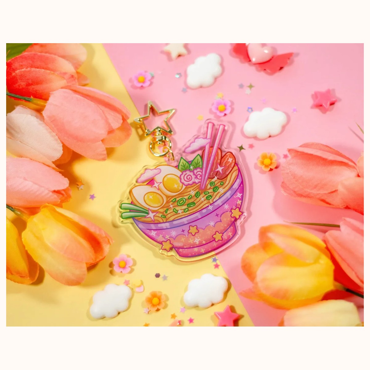 Ramen Bowl Aesthetic Cute Acrylic Charm Keychain view 3