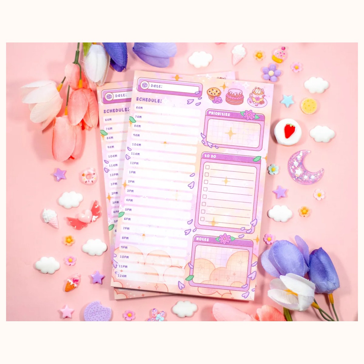 Cafe Quest Hourly Planner Pad | Dreamy Floral Cute Kawaii Art Aesthetic Stationery view 3